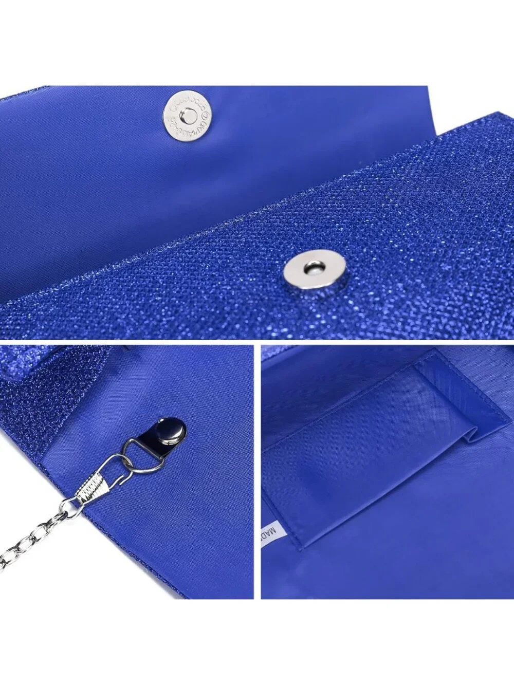 Women's Blue Glitter Clutch Purse Evening Bag With Chain For Wedding Handbag